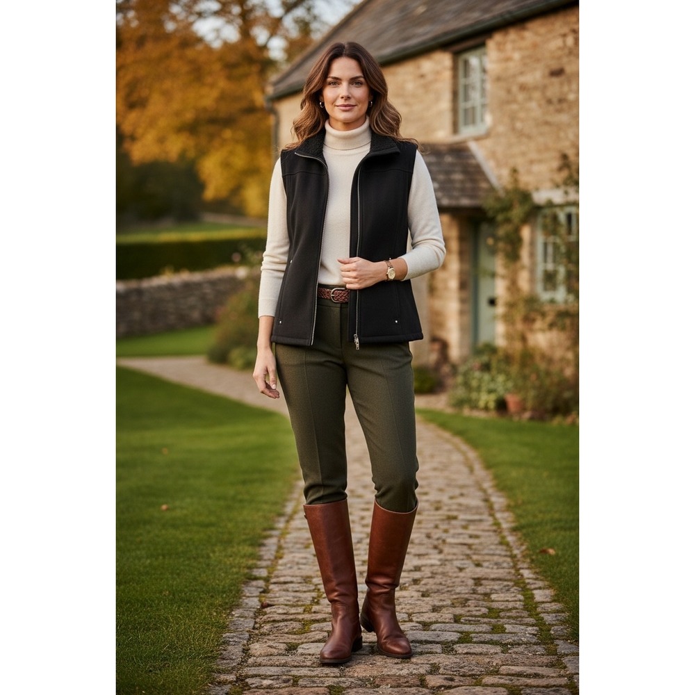 Ralph Lauren Vest Large Black Faux Suede Shearling Lined Zip Equestrian Country